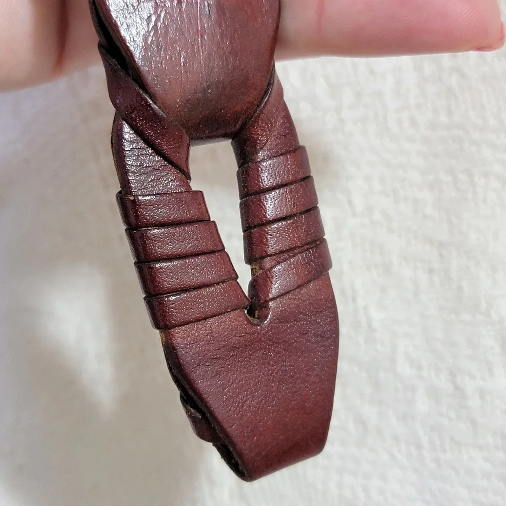 WCM New York Vintage‎ Mahogany Brown Braided Leather Belt Brass Buckle Size M